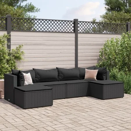 Set muebles de jardín 6 piezas y cojines ratán sintético negro de , Conjuntos de jardín - Ref: Foro24-3308243, Precio: 417,21...