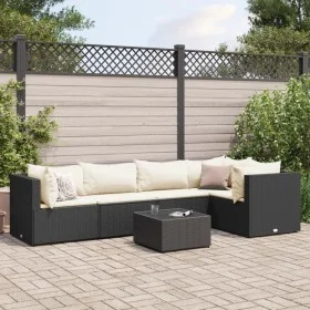 Set muebles de jardín 6 piezas y cojines ratán sintético negro by , Garden sets - Ref: Foro24-3308096, Price: 431,74 €, Disco...