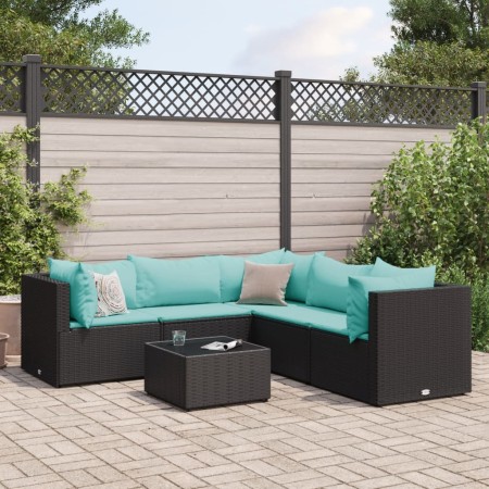 Set muebles de jardín 6 piezas y cojines ratán sintético negro von , Gartensets - Ref: Foro24-3308132, Preis: 445,34 €, Rabat...