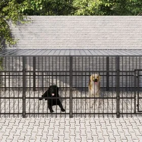Außenzwinger mit Stahldach 11,26 m² von , Hundehütten und Zäune - Ref: Foro24-3124611, Preis: 980,39 €, Rabatt: %