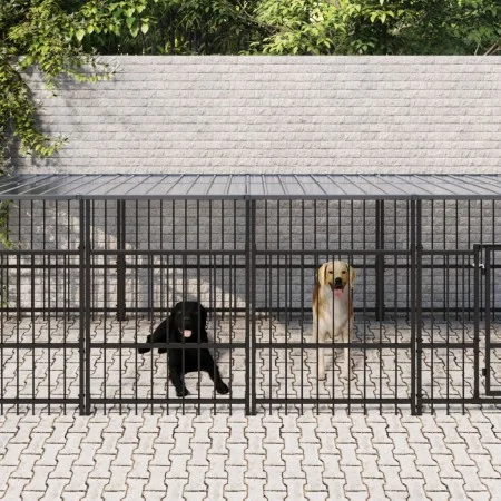 Außenzwinger mit Stahldach 11,26 m² von , Hundehütten und Zäune - Ref: Foro24-3124611, Preis: 980,39 €, Rabatt: %