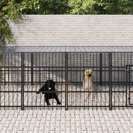 Außenzwinger mit Stahldach 11,26 m² von , Hundehütten und Zäune - Ref: Foro24-3124611, Preis: 1,00 €, Rabatt: %