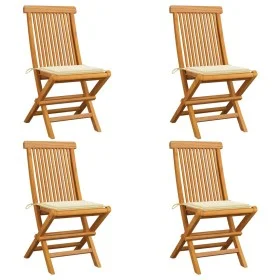 Gartensessel 4 Stück mit cremefarbenen Kissen aus Teakholz. von , Gartenstühle - Ref: Foro24-3062570, Preis: 244,31 €, Rabatt: %