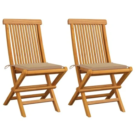 Sillas de jardín 2 unidades con cojines beige madera de teca de , Sillas de jardín - Ref: Foro24-3062463, Precio: 147,50 €, D...