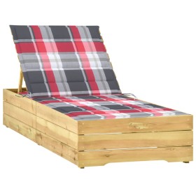 Lounger with checkered pattern cushion, impregnated pine wood by , Loungers - Ref: Foro24-3065922, Price: 164,87 €, Discount: %