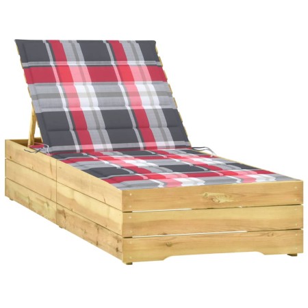 Liegestuhl mit kariertem Kissen aus imprägniertem Kiefernholz. von , Liegen - Ref: Foro24-3065922, Preis: 164,87 €, Rabatt: %