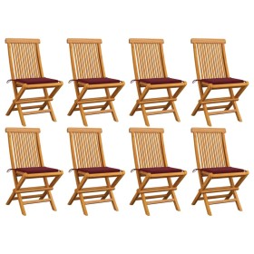 Garden chairs 8 units solid teak with burgundy cushions by , Garden chairs - Ref: Foro24-3072926, Price: 505,14 €, Discount: %