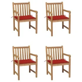 Garden chairs 4 units solid teak wood with red cushions by , Garden chairs - Ref: Foro24-3073010, Price: 598,95 €, Discount: %