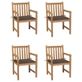 Sillas de jardín 4 uds madera de teca con cojines gris taupe de , Sillas de jardín - Ref: Foro24-3073012, Precio: 615,38 €, D...