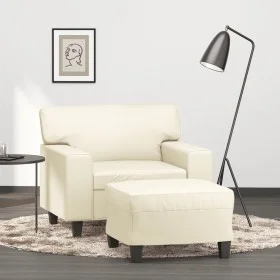 Armchair with footstool in cream synthetic leather, 60 cm. by , Sofas - Ref: Foro24-3201160, Price: 197,18 €, Discount: %