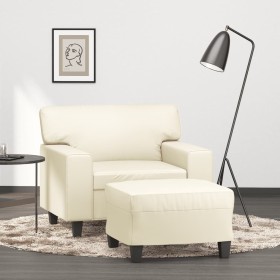 Sessel mit Hocker aus cremefarbenem Kunstleder, 60 cm. von , Sofas - Ref: Foro24-3201160, Preis: 199,82 €, Rabatt: %