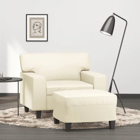 Armchair with footstool in cream synthetic leather, 60 cm. by , Sofas - Ref: Foro24-3201160, Price: 197,18 €, Discount: %