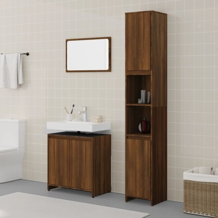 3-teiliges Badezimmermöbelset aus Eichenholz-Sperrholz in Braun. von , Badezimmermöbel - Ref: Foro24-3152721, Preis: 154,58 €...