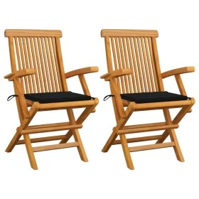Gartensessel 2 Stück Massivholz aus Teakholz mit schwarzen Kissen von , Gartenstühle - Ref: Foro24-3062494, Preis: 186,70 €, ...