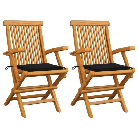 Garden chairs 2 units solid teak wood with black cushions by , Garden chairs - Ref: Foro24-3062494, Price: 186,70 €, Discount: %