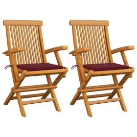Garden chairs 2 units teak wood with red wine cushions by , Garden chairs - Ref: Foro24-3062496, Price: 187,11 €, Discount: %