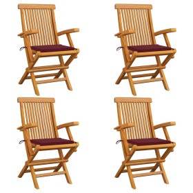 Garden chairs 4 units teak wood with burgundy cushions by , Garden chairs - Ref: Foro24-3065626, Price: 386,28 €, Discount: %
