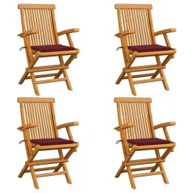 Gartenstühle 4 Stück Teakholz mit roten Kissen von , Gartenstühle - Ref: Foro24-3065626, Preis: 357,66 €, Rabatt: %