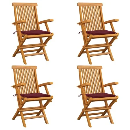 Garden chairs 4 units teak wood with burgundy cushions by , Garden chairs - Ref: Foro24-3065626, Price: 378,85 €, Discount: %