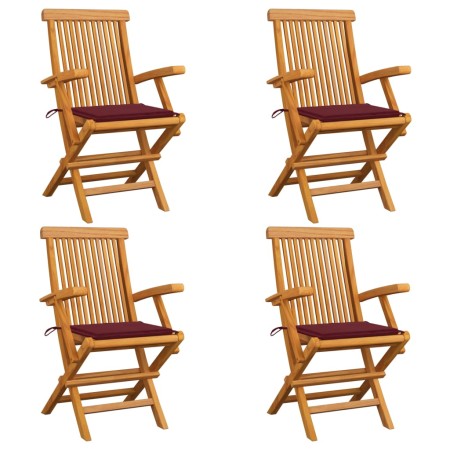 Gartenstühle 4 Stück Teakholz mit roten Kissen von , Gartenstühle - Ref: Foro24-3065626, Preis: 386,28 €, Rabatt: %