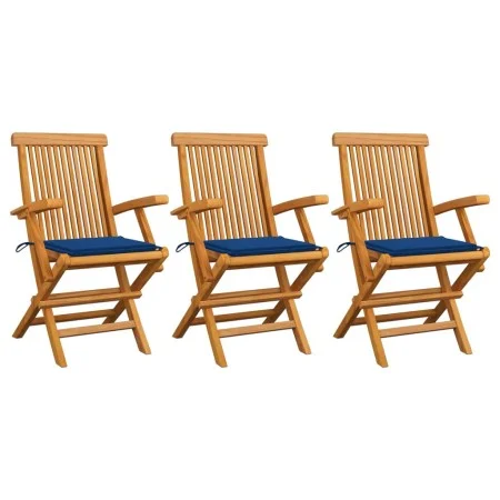 Gartenstühle 3 Stück Teakholz mit königsblauen Kissen von , Gartenstühle - Ref: Foro24-3062524, Preis: 241,88 €, Rabatt: %