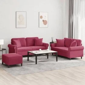 Three-piece velvet burgundy sofa set with cushions by , Sofas - Ref: Foro24-3202244, Price: 608,28 €, Discount: %