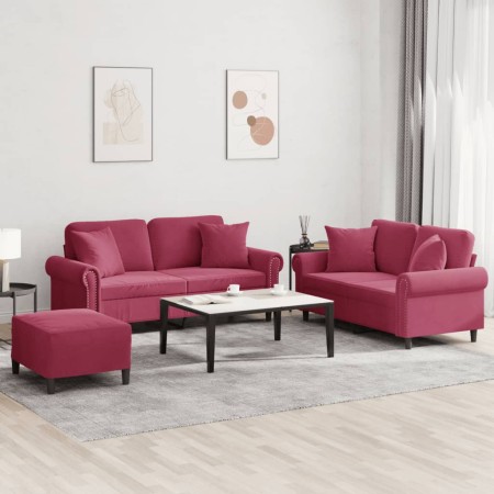 Juego de sofás con cojines 3 piezas terciopelo rojo tinto de , Sofás - Ref: Foro24-3202244, Precio: 618,06 €, Descuento: %
