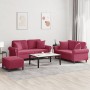 Three-piece velvet burgundy sofa set with cushions by , Sofas - Ref: Foro24-3202244, Price: 618,06 €, Discount: %