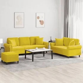 Dreiteiliges Sofaset mit gelben Samtkissen. von , Sofas - Ref: Foro24-3202286, Preis: 551,16 €, Rabatt: %