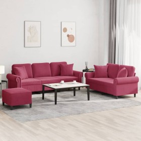 Juego de sofás con cojines 3 piezas terciopelo rojo tinto de , Sofás - Ref: Foro24-3202284, Precio: 637,92 €, Descuento: %