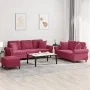 Juego de sofás con cojines 3 piezas terciopelo rojo tinto de , Sofás - Ref: Foro24-3202284, Precio: 627,06 €, Descuento: %