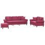 Three-piece velvet burgundy sofa set with cushions by , Sofas - Ref: Foro24-3202284, Price: 637,92 €, Discount: %