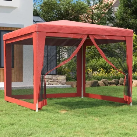 Party tent with 4 red HDPE mesh walls 3x3 m by , Tents and gazebos - Ref: Foro24-319230, Price: 91,28 €, Discount: %