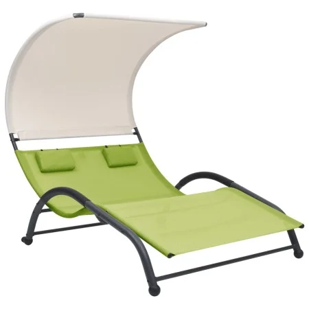 Tumbona doble con toldo textilene verde de vidaXL, Tumbonas - Ref: Foro24-310546, Precio: 218,60 €, Descuento: %