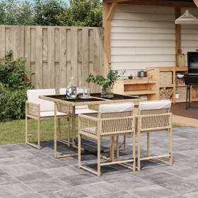 Garden dining set 5 pieces with beige synthetic rattan cushions by , Garden sets - Ref: Foro24-3211438, Price: 251,46 €, Disc...