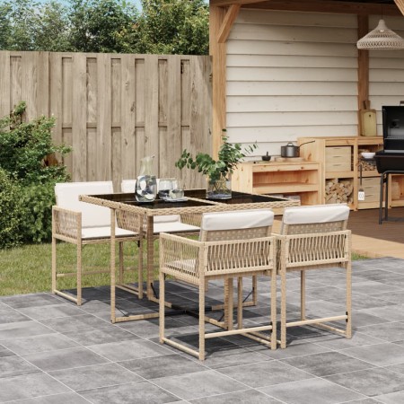 Garten-Essgruppe 5-teilig mit Kissen aus synthetischem Rattan in Beige. von , Gartensets - Ref: Foro24-3211438, Preis: 251,46...