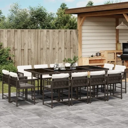 Set muebles de jardín 13 pzas y cojines ratán sintético marrón de , Conjuntos de jardín - Ref: Foro24-3211581, Precio: 838,18...