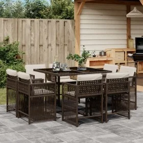 Garden dining set 9 pieces with brown synthetic rattan cushions by , Garden sets - Ref: Foro24-3211737, Price: 531,80 €, Disc...