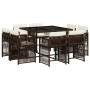 Set comedor para jardín 9 pzas y cojines ratán sintético marrón de , Conjuntos de jardín - Ref: Foro24-3211737, Precio: 490,3...