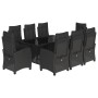 Set de comedor de jardín 9 pzas y cojines ratán sintético negro