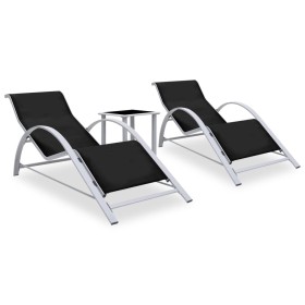 Sun loungers with side table, 2 units, black aluminum by vidaXL, Loungers - Ref: Foro24-310534, Price: 205,85 €, Discount: %