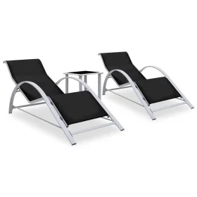 Sun loungers with side table, 2 units, black aluminum by vidaXL, Loungers - Ref: Foro24-310534, Price: 214,18 €, Discount: %