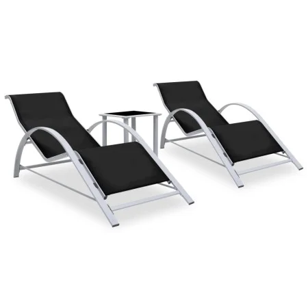 Sun loungers with side table, 2 units, black aluminum by vidaXL, Loungers - Ref: Foro24-310534, Price: 214,18 €, Discount: %