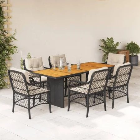 7-piece garden dining set with black synthetic rattan cushions by , Garden sets - Ref: Foro24-3212070, Price: 787,44 €, Disco...