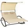 Doppel-Sonnenliege mit Textilene-Markise cremefarben von vidaXL, Liegen - Ref: Foro24-310548, Preis: 213,63 €, Rabatt: %