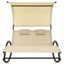 Doppel-Sonnenliege mit Textilene-Markise cremefarben von vidaXL, Liegen - Ref: Foro24-310548, Preis: 213,63 €, Rabatt: %