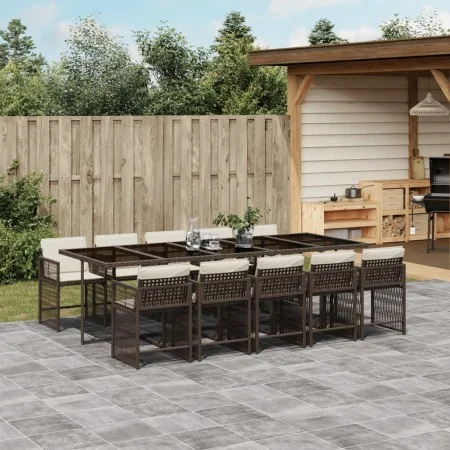 Garden dining set 11 pieces and brown synthetic rattan cushions by , Garden sets - Ref: Foro24-3211653, Price: 839,00 €, Disc...