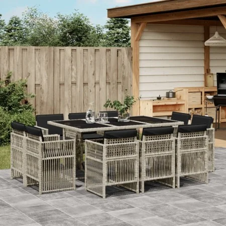 Set de comedor de jardín 11 pzas y cojines ratán sintético gris de , Conjuntos de jardín - Ref: Foro24-3211031, Precio: 697,7...