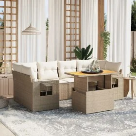Set of 7-piece garden sofas and beige synthetic rattan cushions by , Garden sets - Ref: Foro24-3271653, Price: 540,31 €, Disc...