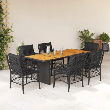 Set de comedor de jardín 7 pzas y cojines ratán sintético negro de , Conjuntos de jardín - Ref: Foro24-3212072, Precio: 700,7...
